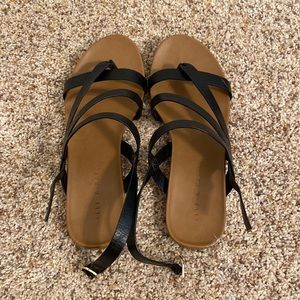 Kelly & Katie black strappy sandals with gold buckle